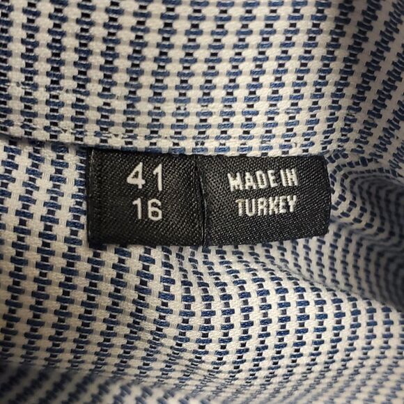 BOSS Hugo Boss Shirt Mens 41 White Gray Slim Fit Egyptian Cotton Button Up - Picture 8 of 8